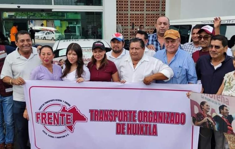 Transporte organizado cierra filas en Huixtla con los candidatos de MORENA